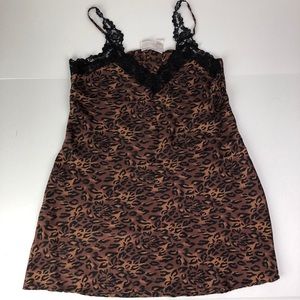 Silkscreen Women’s Large Nightgown Negligee Leopard Animal Print Silk Black Lace